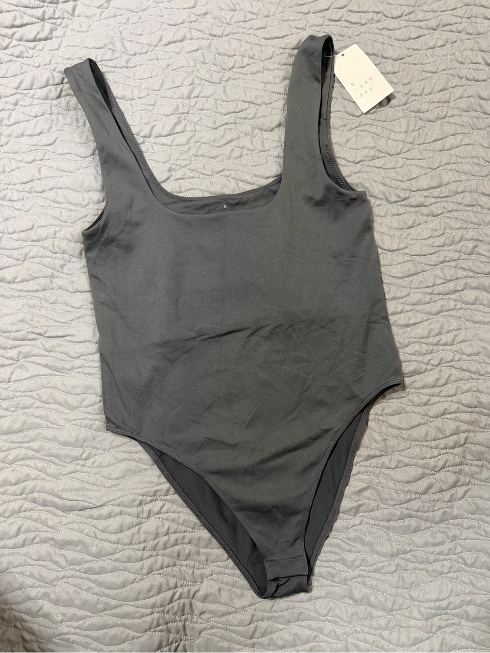 Women’s Solid Gray bodysuit with shelf bra - Classic Tank Style